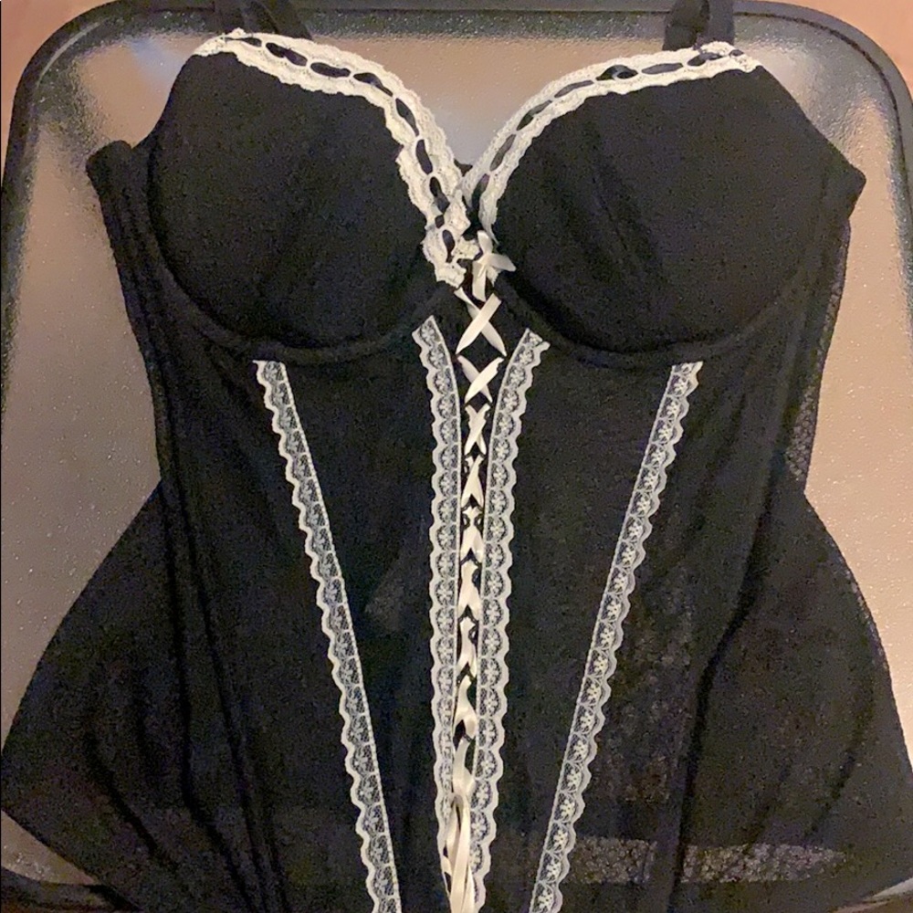 Black lace with white trim bustier top